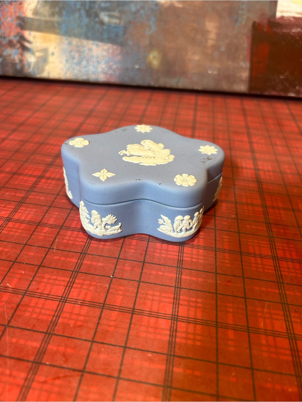 VTG Wedgwood Blue Jasper Ware Trinket Box  England